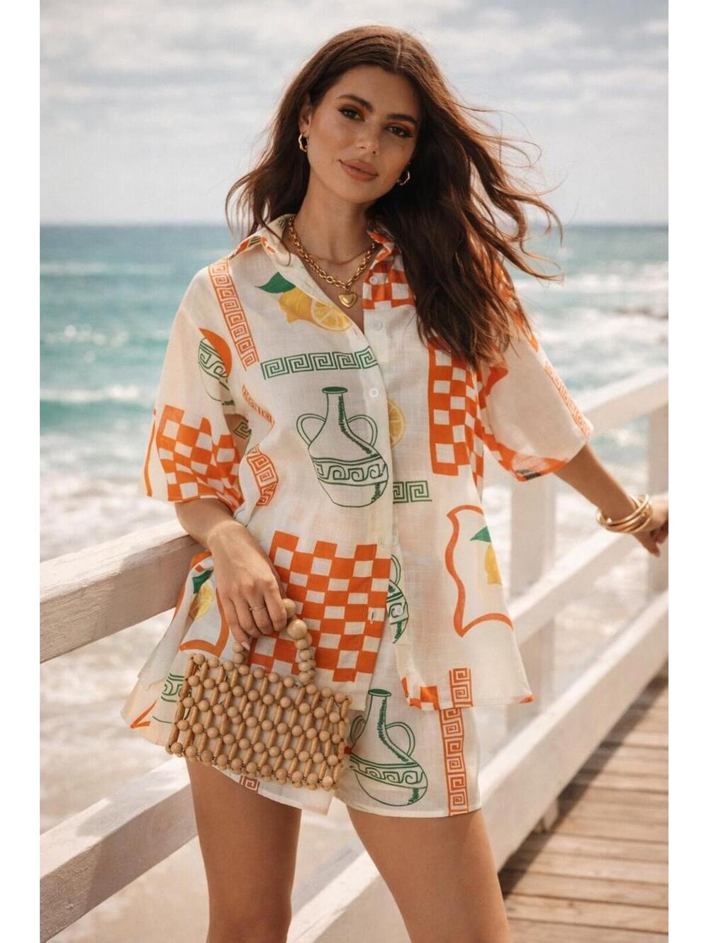 TFY Collection Printed Shirt and Shorts Set Endless Moon Boutique Boho Unique
